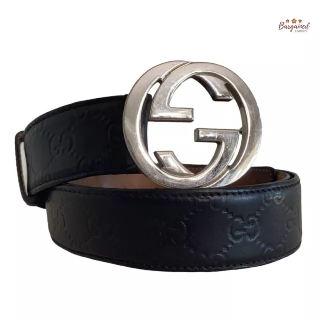 Authentic Gucci Brown Guccissima Leather Silver Interlocking G Buckle Belt105/42