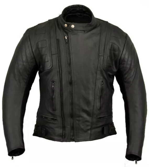 Stealth Motorbike Leather Jacket Motorcycle Protection Double Zip CE Armours