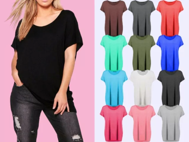 Ladies Womans Plain Off Shoulder Batwing Sleeve Bardot Baggy T-Shirt Tee Top