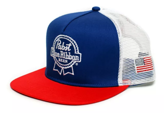 PBR Pabst Blue Ribbon Flat Bill Hat Embroidered Cap Adult Unisex Royal/Red