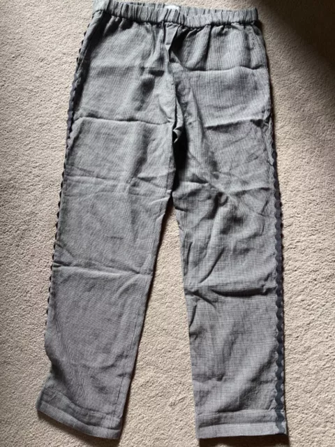 Jigsaw linen cotton blend grey houndstooth straight leg elasticated waist UK 12