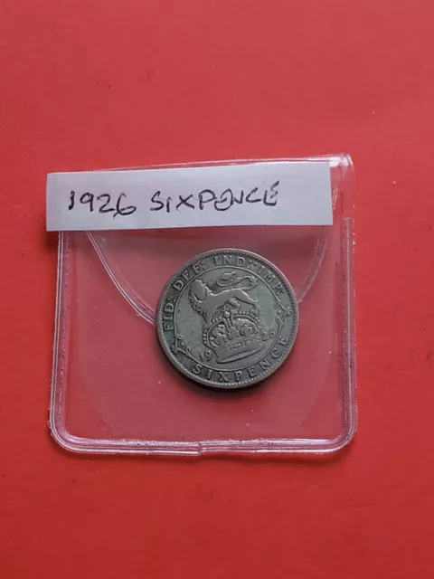 1926 GEORGE V SILVER SIXPENCE  ( 50% Silver )  British 6d Coin.
