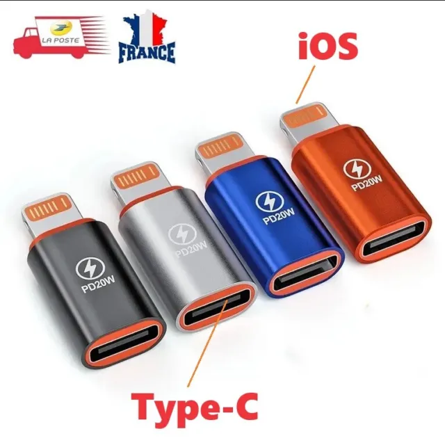 PD20W/120W Adaptateur Type-C USB-C Femelle Vers iOS Male pour iPhone, iPad, Mac