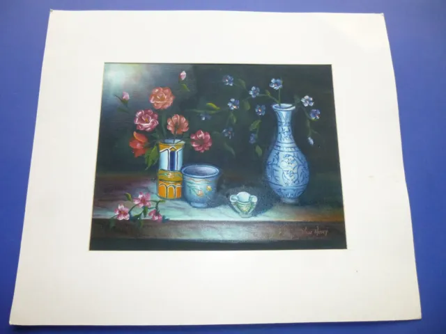 Ölgemälde (Öl auf Leinwand) von van Hunt, Stillleben mit Blumen und Vasen, sign.