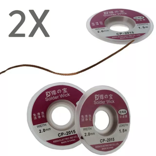 PACK OF 2 X 2mm,1.5 MSolder Wick Remover Desoldering Wire Sucker Cable Fluxed