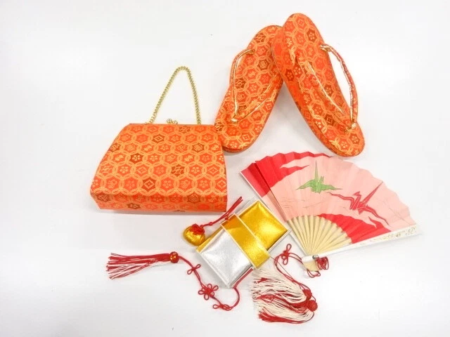 6490543: JAPANESE KIMONO / ANTIQUE BAG & ZORI (21 cm) & HAKOSEKO SET / WOVEN SHI