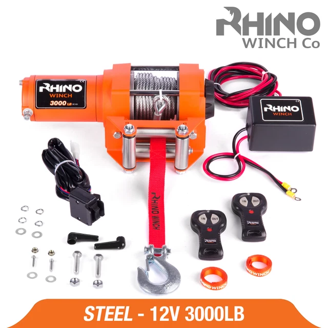 RHINO ELECTRIC WINCH 12v 3000lbs Steel Cable Heavy Duty Fairlead Remote