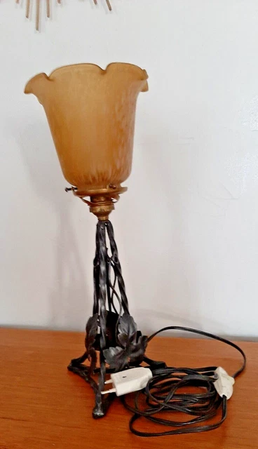 Lampe De Chevet Vintage - Socle Marbre & Fer Forgé - Tulip Hexagonale - Belgique