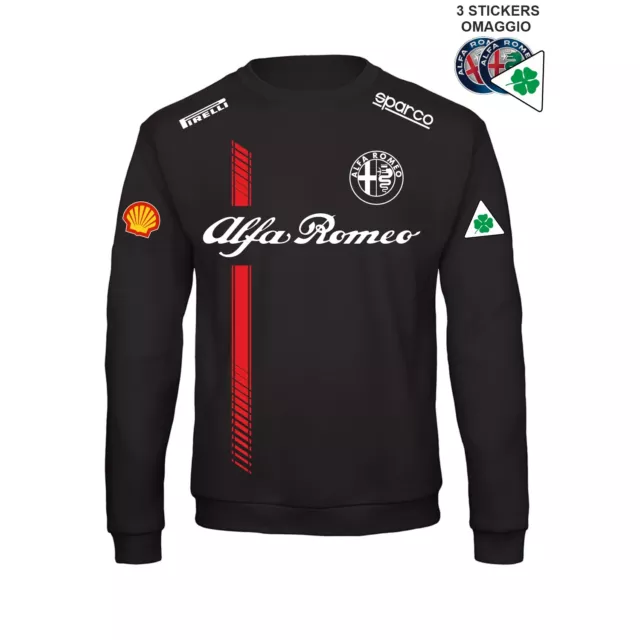 Felpa girocollo ALFA ROMEO Racing Team replica corse auto + stickers omaggio