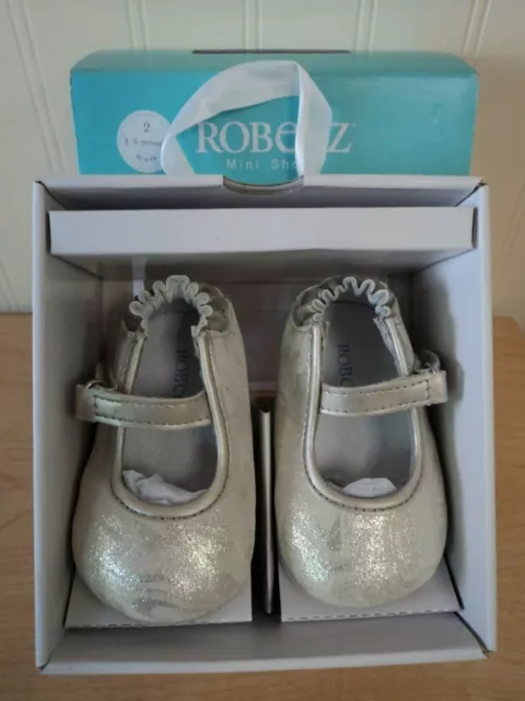 Robeez Infant Baby Girls Shoes Size 2 (3-6 Mos) Soft Soles Gold Mary Janes NIB!