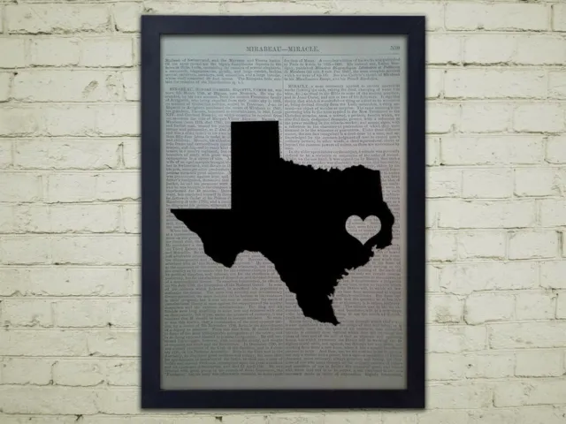 Love Houston Texas Art Print on Vintage Dictionary Book page - (No Frame)
