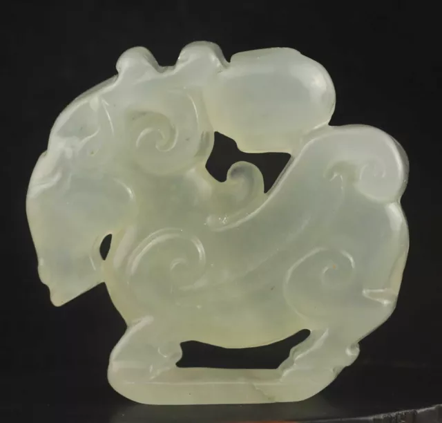 Chinese old natural jade hand-carved statue dragon pendant