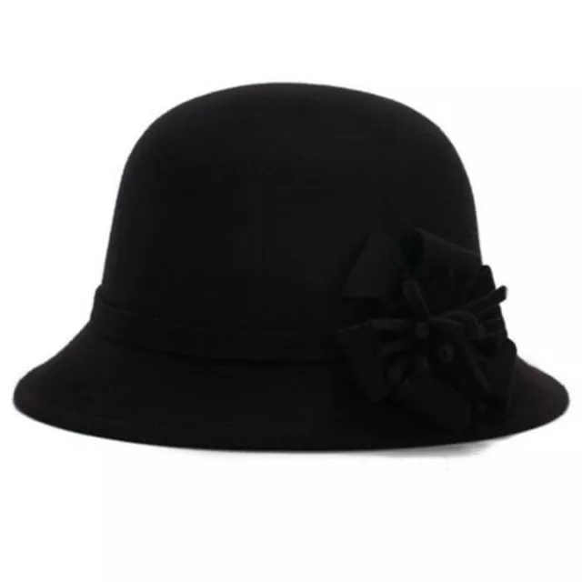 Flower Lady Winter Women Cap Felt Hat Cloche Bucket Vintage Elegant Bowler 2