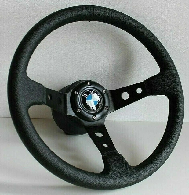 Volant pour fits BMW Sport Deep Dish en cuir noir E28 E30 E32 E34 1985-1992'