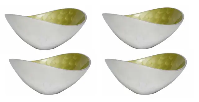 Artisan D'Orient Wave Bowl 4" - Lime Green & Silver Set Of 4 - 4in x 3.5in x 2in