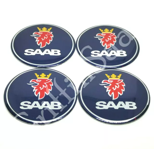 4 X Saab 55mm Blu Stemma Ruota 93 95 9-3 9-5 900 9000 Centro Tappo Logo Adesivo