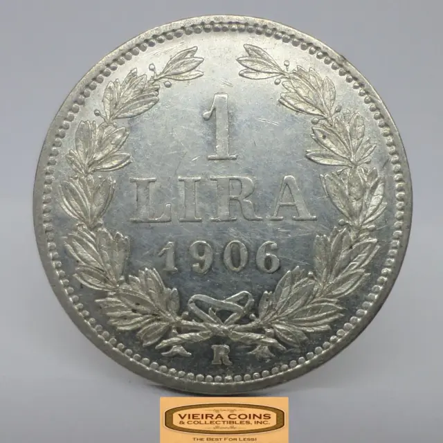 1906-R San Marino Silver 1 Lira, RARE, Mintage of 30,000 Coins - #C34624NQ