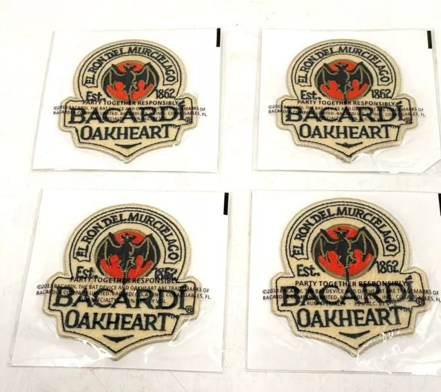 4 Bacardi Oakheart Marketing Stick Iron On Embroidered Patch Spiced Rum Bat Logo