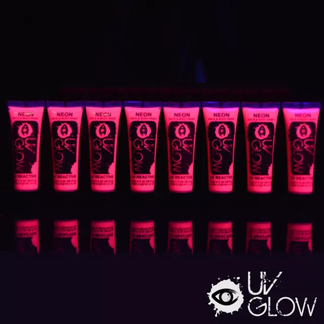 UV Glow - Neon Face paint Body Paint glows 10ml x 8 Neon colours