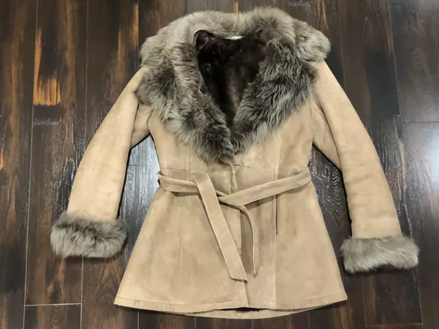 Ladies Spanish  Sheepskin Natural Lush Genuine Designer Winter Jacket Belted