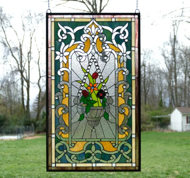 20.5" x 34.75" Large Handcrafted stained glass window panel WL4120