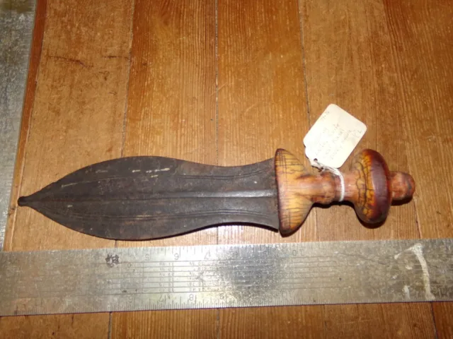 13 1/2" Forged Antique African Bushong Ikula Knife West Kasai Bone Handle