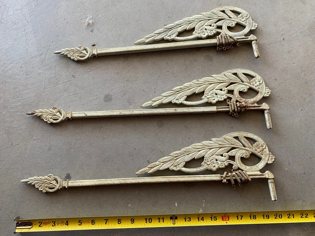 Lot of 3 Vintage Victorian Art Deco Metal Swing Arm Curtain Rods - White