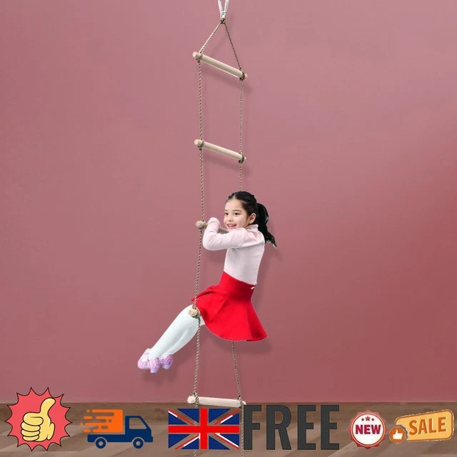 Toy Rope Ladder WOODEN ROPE LADDER Multi Rungs Children Climbing Toy Safe Sports Rope ...