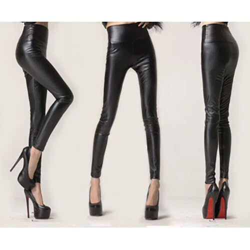 Leggings donna pantaloni effetto pelle leggins liquid fuseaux aderenti hot