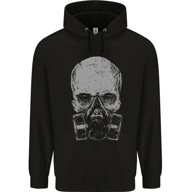 Grey Skull Gas Mask Biker Gothic Childrens Kids Hoodie