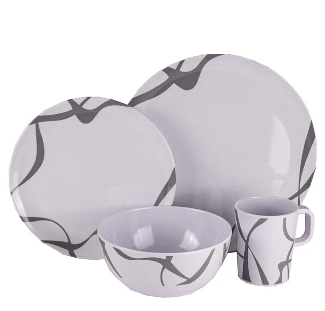 16 Piece Melamine Dinner Set BBQ Camping Picnic Party Tableware Plates Bowl Mugs