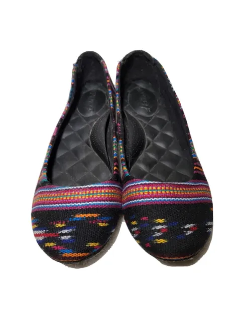 Reef Tropic Black Textile Multicolored Striped Ballet Flats Shoes Womens 8