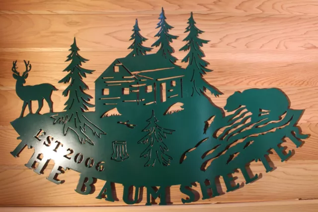 Personalized Sign Cabin Camp or Lodge Plaque Wildlife Wilderness Scene Metal Art