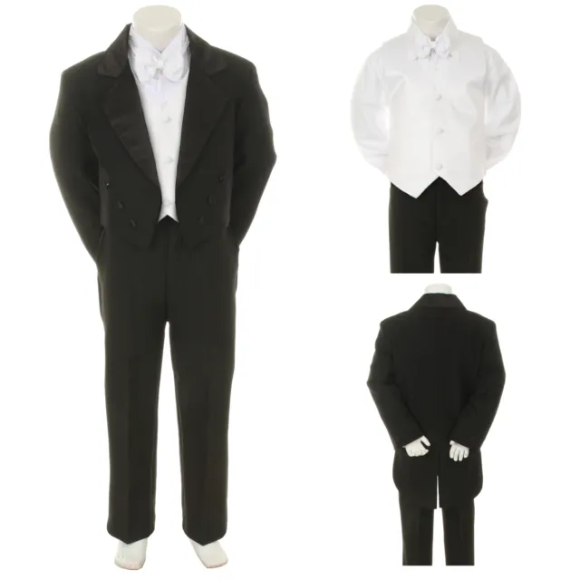 Baby Toddler Kid Black White Mix Match Wedding Formal Tuxedo Tail Boy Suit S-20