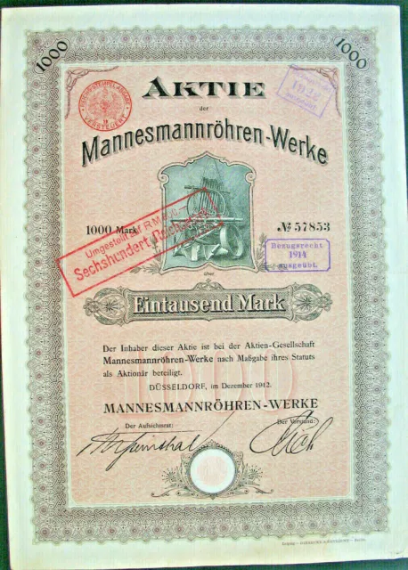 Mannesmann Röhren-Werke Düsseldorf Aktie 1922 Remscheid Mülheim Salzgitter