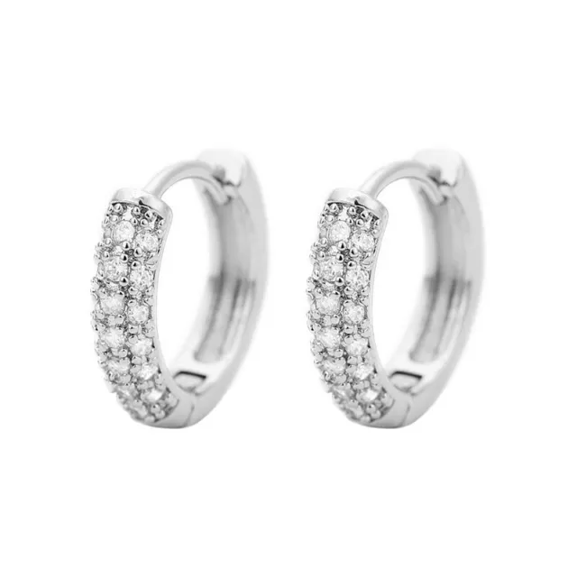 Charm Crystal Huggie Hoop Earrings 925 Sterling Silver Plated Jewellery Women UK