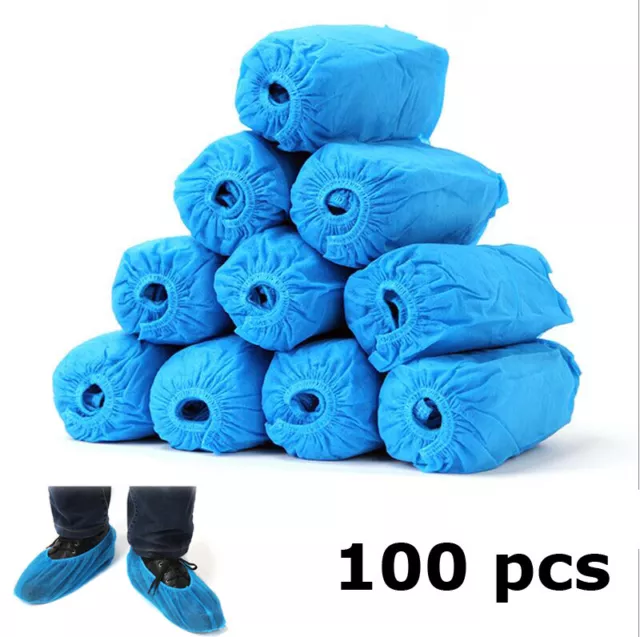 100Pcs Disposable Shoe Covers Non-woven Non-Slip Resistant Dust proof Blue Color