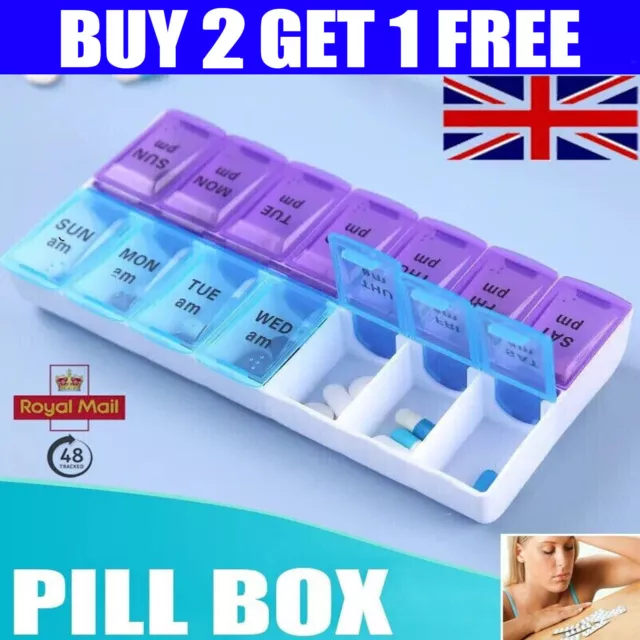Weekly Pill Box Daily Organiser Medicine Tablet Storage Dispenser 7 Day Week UK