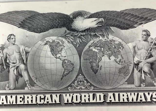 Pan Am World Airways Stock Certificate Vtg 1965 Eagle Globe Vignette Red