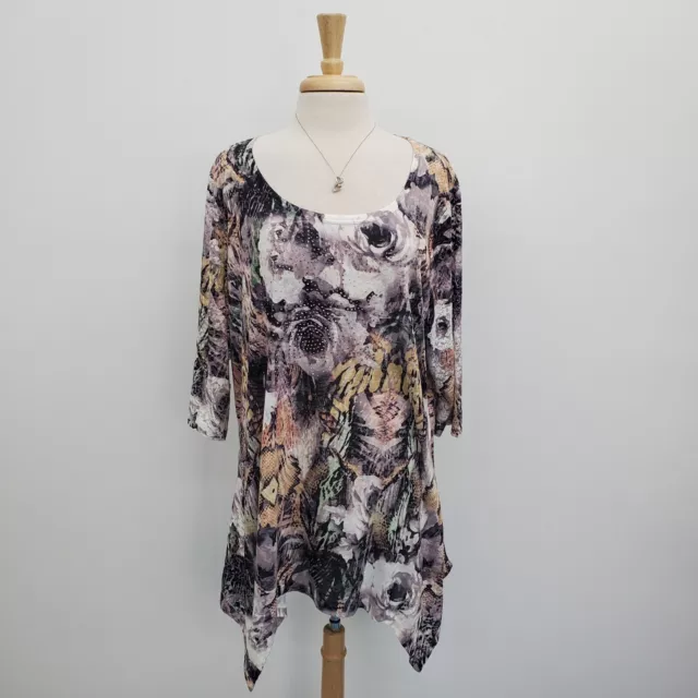 Blusa túnica floral para mujer Zuriel talla grande 2X embellecida manga 3/4