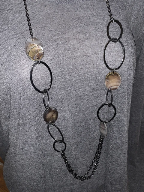 Brand New J.CREW Abalone Mother of Pearl & Gunmetal Statement Necklace💗174