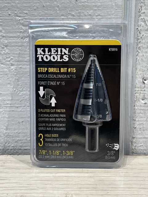 Klein Tools KTSB15 Step Drill Bit #15 3 Hole Sizes: 7/8”, 1-1/8”, 1-3/8” NEW