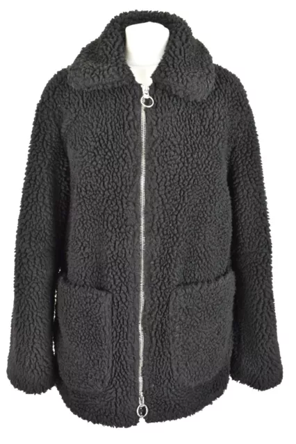 TOPSHOP Black Padded Jacket size Uk 10 Womens Full Zip Sherpa Outdoors Outerwear