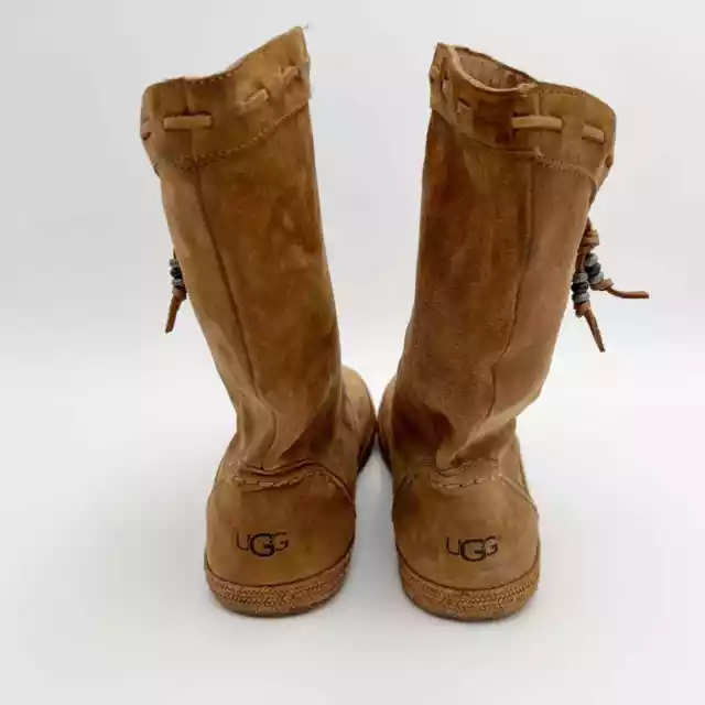 Ugg Laurin Mid Calf Boots Womens 9.5 Chestnut Brown Suede Leather Moccasin Flat 3