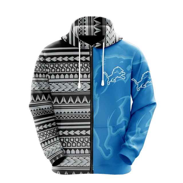Detroit Lions Men's Zip Up Hoodies Sweatshirts Casual Hooded Sports Jacket Coat