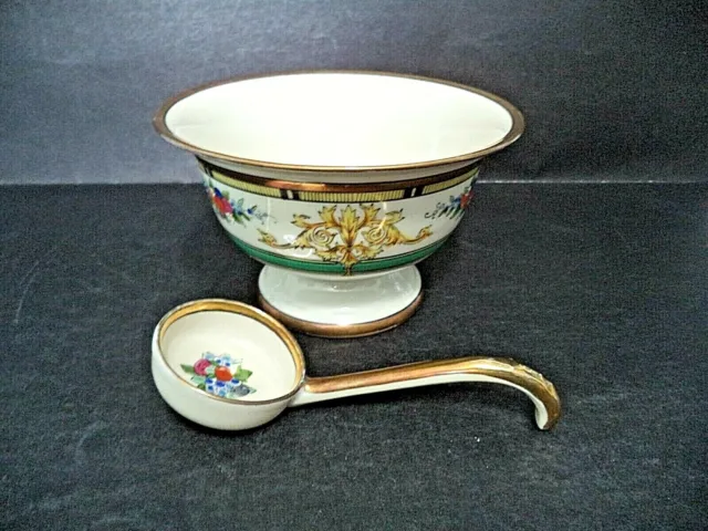 Noritake Vintage Footed Bowl Hand Painted w/Spoon 1914-1940