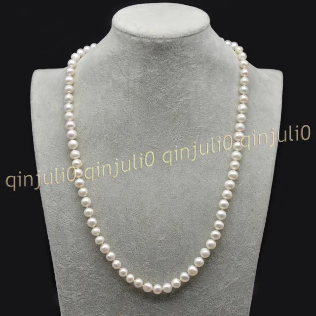 Genuine Natural White Akoya Freshwater Cultured Pearl Necklace 14-48 inch 7-10mm