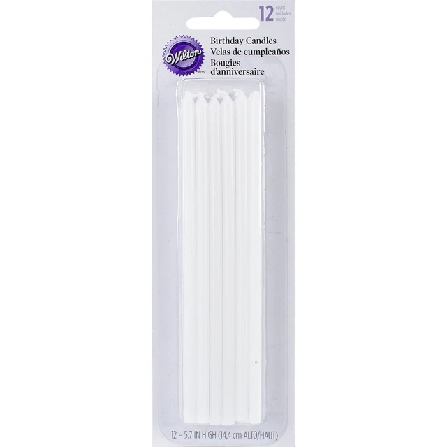 Velas largas de cumpleaños de 5,875" 12/paquete-blanco -W2811773