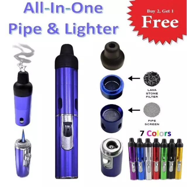 All-in-1 Pipe Windproof Click Butane Refillable Torch Lighter Click-N-Hit