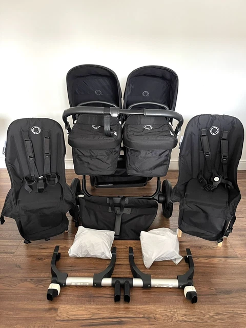 Bugaboo Donkey 3 Twin Duo Double Pushchair in Black- Adapeters - Raincovers